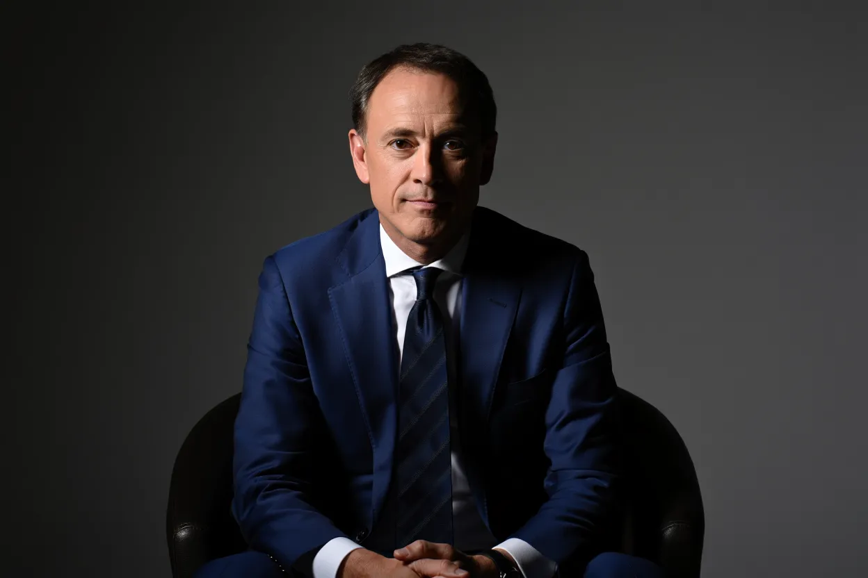 Formal executive headshot with dramatic lighting