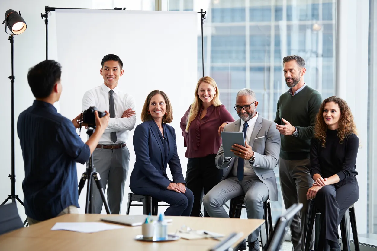 Corporate team headshot session in progress